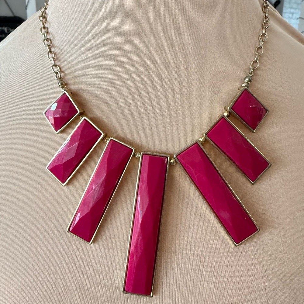 Multifaceted Pink and Gold Necklace Statement Piece